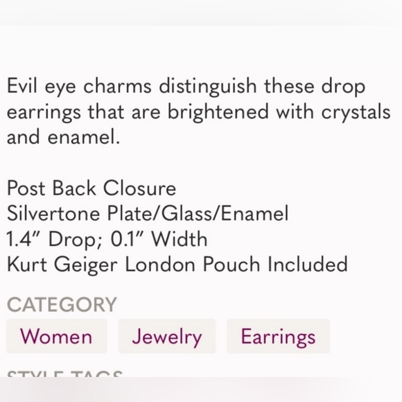 Kurt Geiger London Evil Eye Blue Crystal Huggie Drop Earrings - Picture 4 of 6